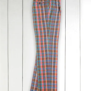 pantalon à pinces luca en toile de lin au tartan d’été