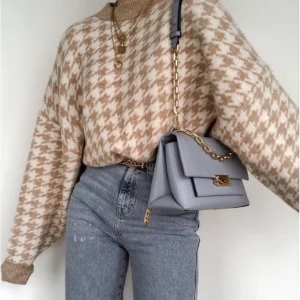 Pull Géométrique Khaki Coréen