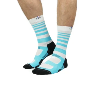 Chaussettes La Chaussette de France Running modele Coyote MID Acid blanche bandes bleu ciel