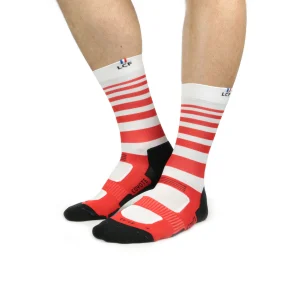 Chaussettes LA Chaussette de France Running modele Coyote MID Acid blanche bandes rouges