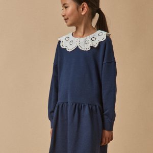 Robe grand col brodé - Coton biologique