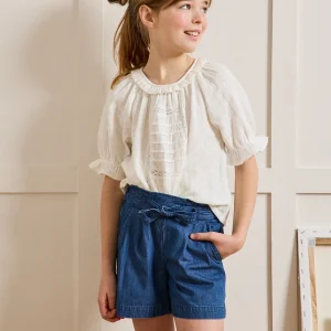 Blouse Fille broderie anglaise en gaze de coton