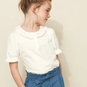 T-shirt Fille col dentelle - Coton Biologique