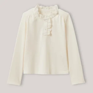 T-shirt Fille col montant brodé - Coton biologique