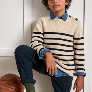 Pull marinière Garçon en laine majoritaire