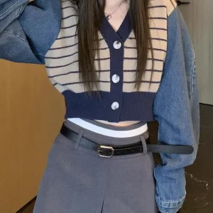 Pull Rayé Col V Coréen