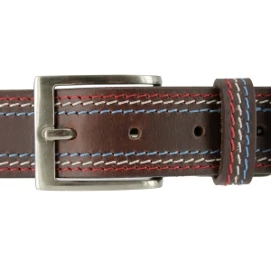 Ceinture en cuir marron surpiqué
