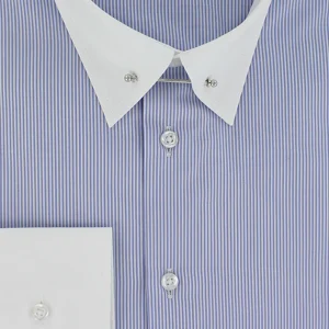 Chemise cintrée col anglais rayures bleues