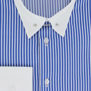 Chemise cintrée col anglais rayures bâton bleues