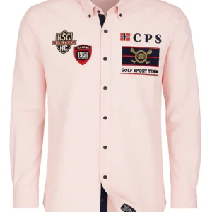 Chemise sport chic rose brodée écussons