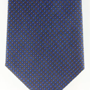 Cravate en soie tissée marron motif rond marine