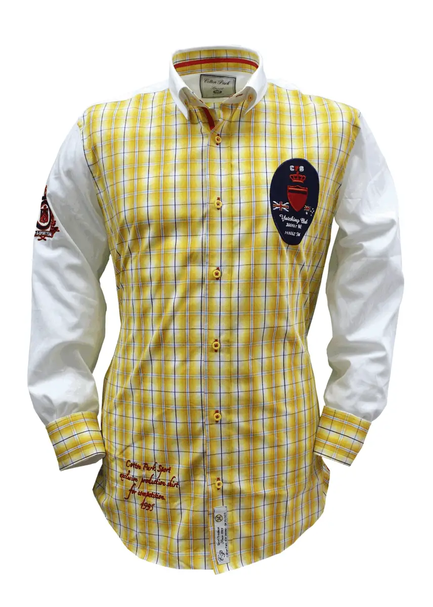 Chemise sport chic carreaux jaune brodée