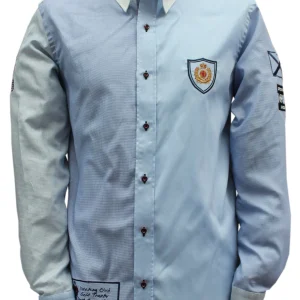 Chemise sport chic multi bleu ciel brodée