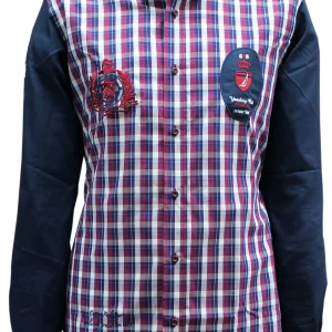 Chemise sport chic carreaux rouges brodée