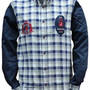 Chemise sport chic petit carreaux marine brodée