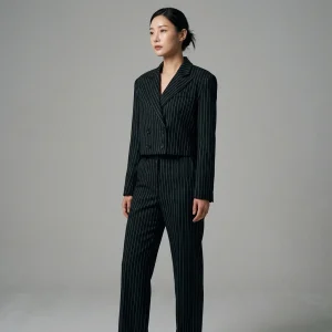 Blazer Rayé Noir Coréen Femme