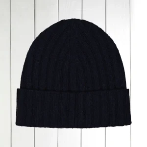 bonnet à côtes en cachemire bleu nuit