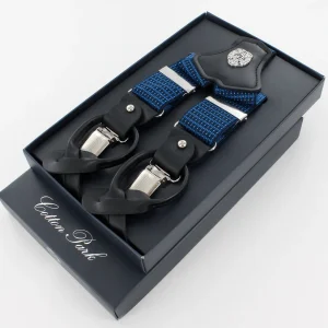 Bretelles homme bleu marine à motifs bleu ciel