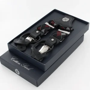 Bretelles homme à motifs argyle noir bordeaux gris