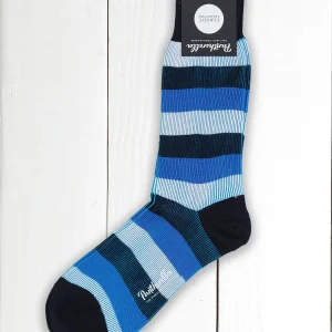 chaussettes pantherella à grandes rayures marine en fil d'Écosse