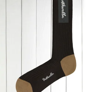 chaussettes pantherella en laine chocolat à glands macchiato