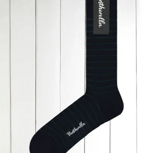 chaussettes pantherella en laine marine à rayures vertes