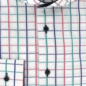 Chemise cintrée blanche à carreaux multicolores
