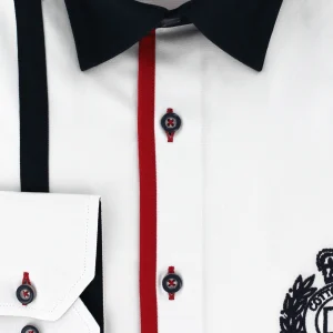 Chemise sport chic à rayures bleu et rouge brodée