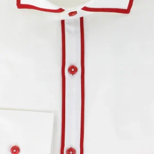 Chemise cintrée cérémonie col cassée blanche biais rouge