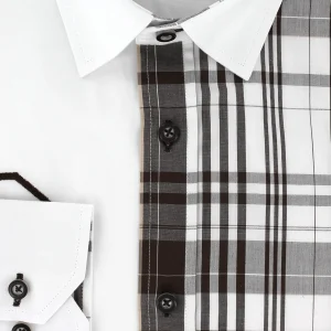 Chemise sport chic à carreaux marron brodée