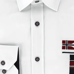 Chemise blanche sport chic à opposition bleu brodée