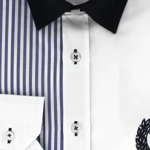 Chemise sport chic à rayures bleu brodée