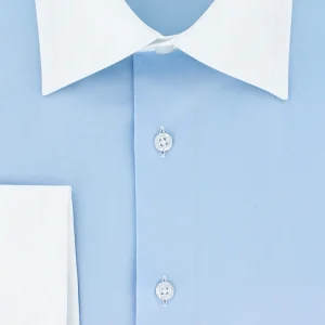 Chemise bleu ciel col et poignets mousquetaires blancs