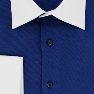Chemise bleu royal col et poignets mousquetaires blancs