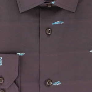 Chemise cintrée bordeaux à motifs