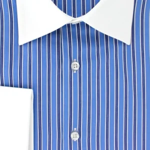 Chemise homme à rayures deux tons bleues poignets mousquetaires