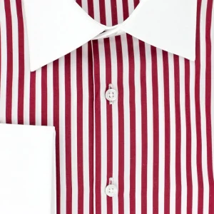 Chemise à rayures pourpres col et poignets mousquetaires blancs