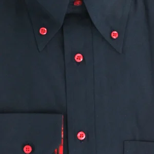 Chemise popeline bleu marine à opposition à carreaux