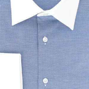 Chemise pied-de-poule bleu marine col et poignets mousquetaires blancs