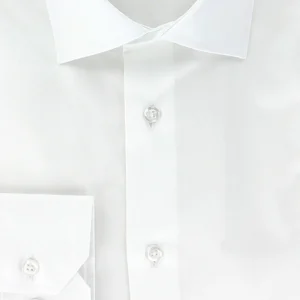 Chemise classique en satin de coton blanc col italien