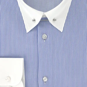 Chemise cintrée col anglais fines rayures ciel