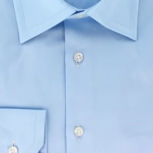 Chemise en satin de coton bleu ciel col français