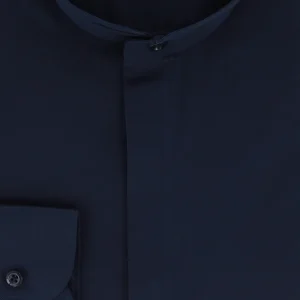 Chemise cintrée col mao bleu marine