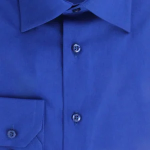Chemise en satin de coton bleu royal col français
