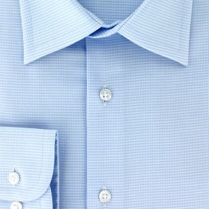 Chemise non iron pied de poule bleu ciel col français