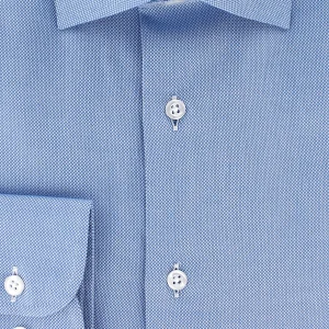 Chemise en natté bleu petit col italien