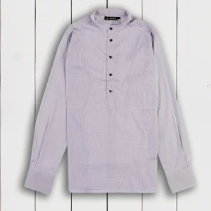 chemise slim à col mao en popeline extensible à petits carreaux