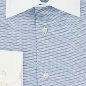 Chemise double retors col blanc à motifs bleu ciel