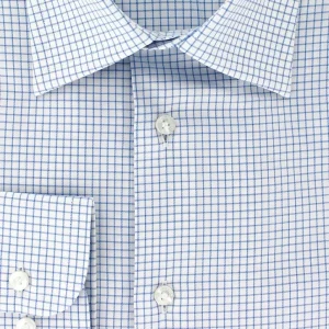 Chemise à petits carreaux bleu ciel col français