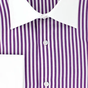 Chemise à rayures violettes col et poignets mousquetaires blancs